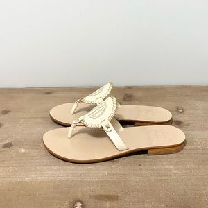 Jack Rogers Georgia Monogrammed Leather Sandals Cream Size 8